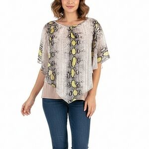 Snake Print Cold Shoulder Top Womens Size Small Tan Overlay